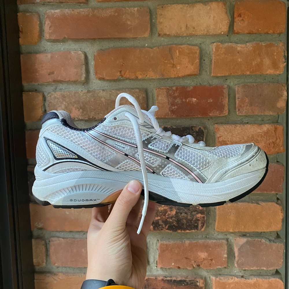 Asics White and Pink Athletic Running Shoe